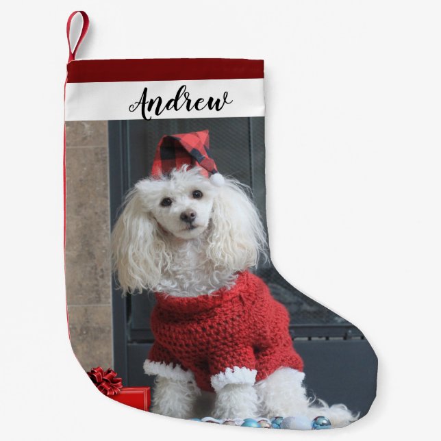 Petite Chaussette De Noël Le chien de caniche Noël Réservation (Devant)