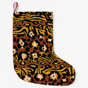 Petite Chaussette De Noël Léopard, peaux de tigre, motif sauvage.