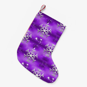 Petite Chaussette De Noël Les flocons de neige et les étoiles Noël violet