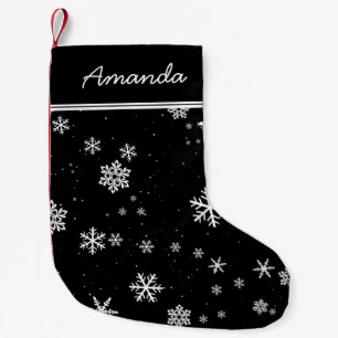Petite Chaussette De Noël Les flocons de neige noirs et blancs élégants pe