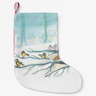 Petite Chaussette De Noël Les oiseaux forestiers en hiver