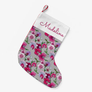 Petite Chaussette De Noël Les orchidées roses en fleur   ajoutent votre nom