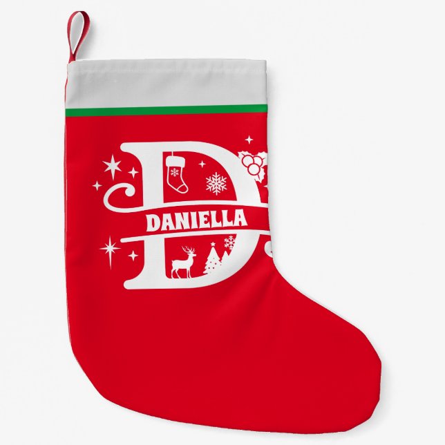 Petite Chaussette De Noël Lettre D Noël Monogramme Nom initial Rouge Blanc (Devant)