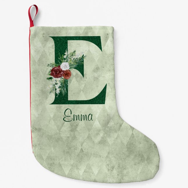 Petite Chaussette De Noël Lettre florale d'hiver E personnalisée (Devant)