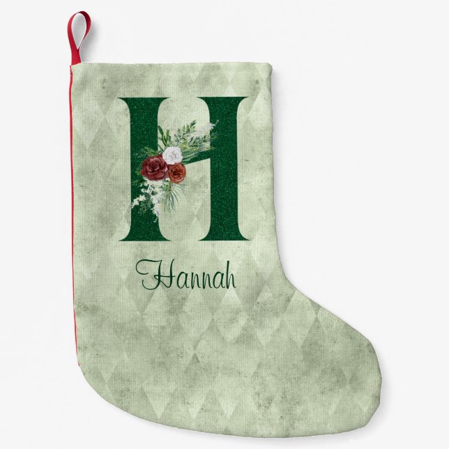 Petite Chaussette De Noël LETTRE Hiver Florale Illustrée H Personnalisée (Devant)