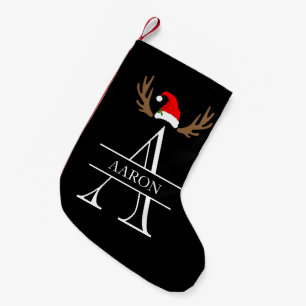 Petite Chaussette De Noël Lettre monogramme A Nom, bois de cerf Chapeau de P