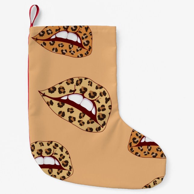 Petite Chaussette De Noël lèvres Empreintes de léopard sans couture motif, l (Devant)