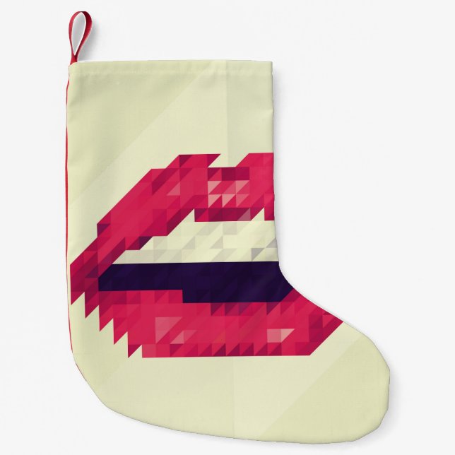 Petite Chaussette De Noël Lèvres rouges faites de petits triangles, pixelisa (Devant)