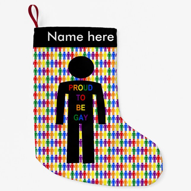 Petite Chaussette De Noël LGBTQ Hommes homosexuels Silhouette et arc-en-ciel (Devant)