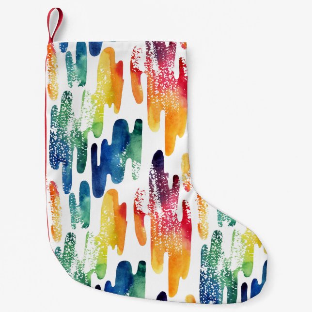 Petite Chaussette De Noël Liquide : Aquarelle Abstraite moderne. (Devant)