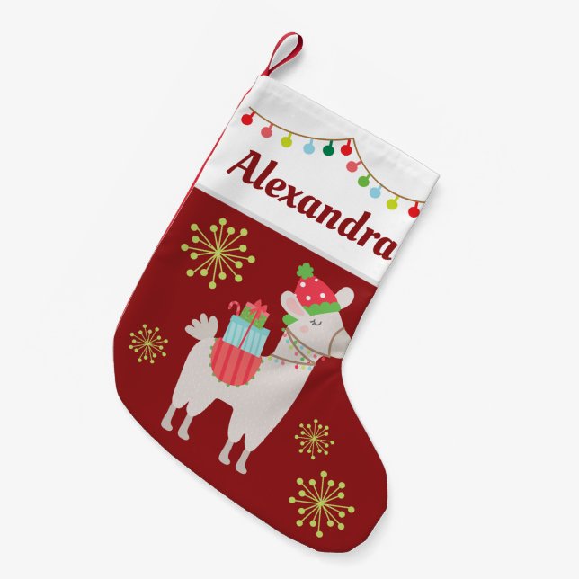 Petite Chaussette De Noël Llama de Noël avec ton nom (Devant (Accrochage))