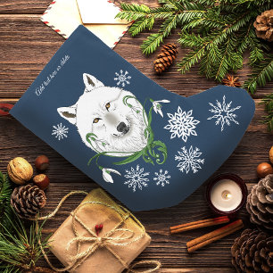 Petite Chaussette De Noël Loup Arctique Blanc Mystique Neige Bleue Galanthus