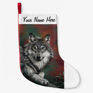 Petite Chaussette De Noël Loup de bois dans les bois d'automne se reposant
