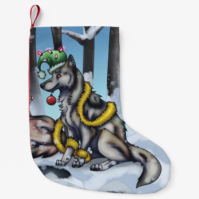 Petite Chaussette De Noël Loups de vacances (Devant)