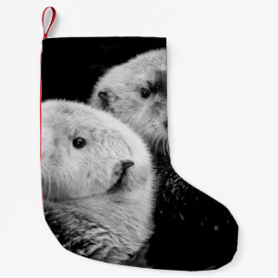 Petite Chaussette De Noël Loutres de mer : Paire blanche noire.