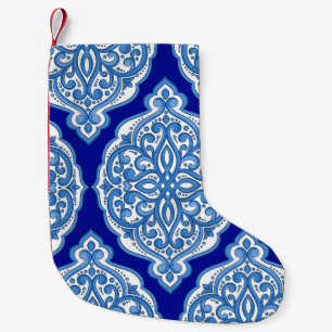 Petite Chaussette De Noël Luxe blanc-bleu, ornement turc.