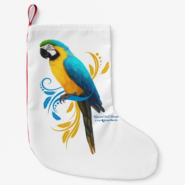 Petite Chaussette De Noël Macaw bleu et or (Devant)
