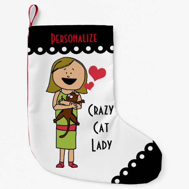 Petite Chaussette De Noël Madame folle de chat (Devant)