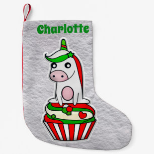 Petite Chaussette De Noël Magique Unicorn Cupcake Rouge Vert mignonne