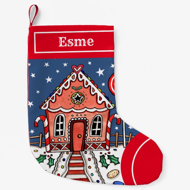 Petite Chaussette De Noël Maison de pain d'épice de Noël personnalisée Stock (Devant)