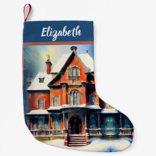 Petite Chaussette De Noël Maison Victorienne En Brique Rouge De Noël Pour Le