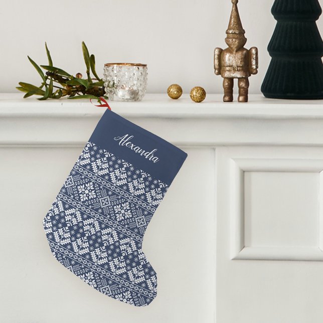 Petite Chaussette De Noël Marine Blue Nordic Sweater Motif Personnalisé (Créateur téléchargé)