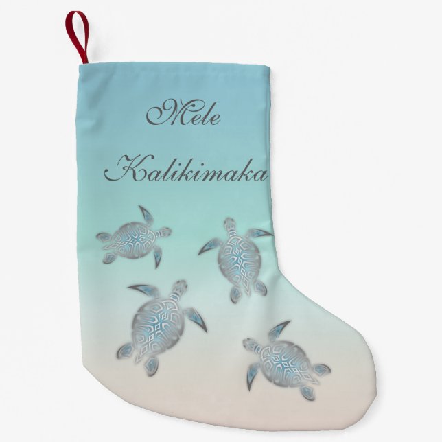Petite Chaussette De Noël Mele Kalikimaka | Tortues de mer argentées Hawaiia (Devant)