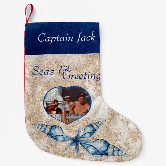 Petite Chaussette De Noël Mer et salutations à thème nautique (Devant)