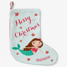Mermaid Christmas Red Aqua Personnalisé