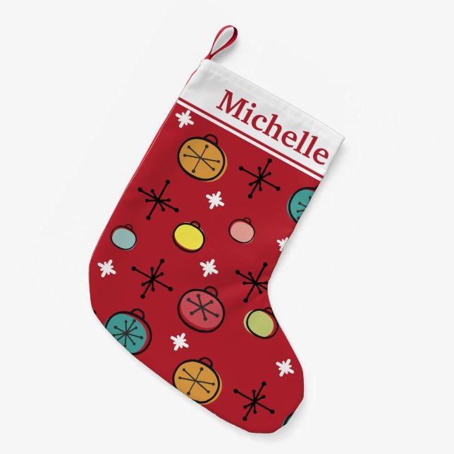 Petite Chaussette De Noël Mi-siècle Moderne Rétro Art de Noël Rouge (Devant (Accrochage))