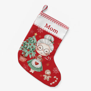 Petite Chaussette De Noël Mignonne Mme Claus Arbre Pain d'épices Homme Rouge