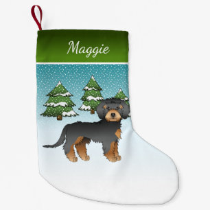Petite Chaussette De Noël Mini Goldendoodle noir et fauve - Forêt d'hiver