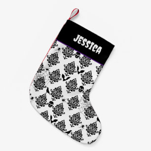 Petite Chaussette De Noël Modèle gothique Damas Araignées Crânes chauves-sou