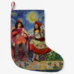 Petite Chaussette De Noël Mona Lisa Romantique Drôle Coloré Travail d'art