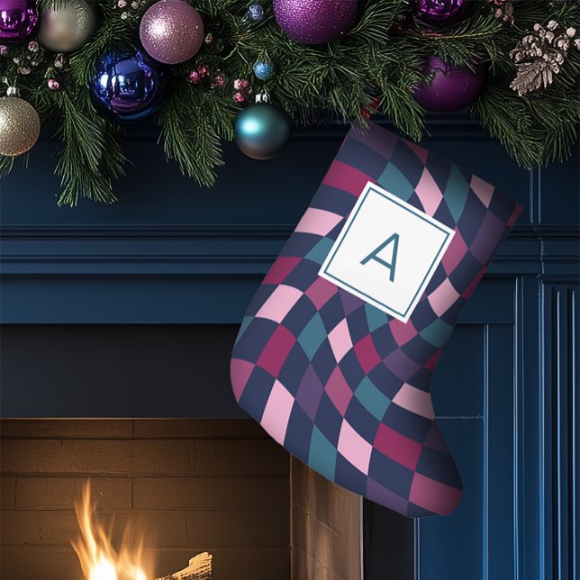 Petite Chaussette De Noël Monogramme Bold À damiers Motif (Créateur téléchargé)