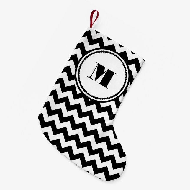 Petite Chaussette De Noël Monogramme Classique Motif noir et blanc (Devant (Accrochage))