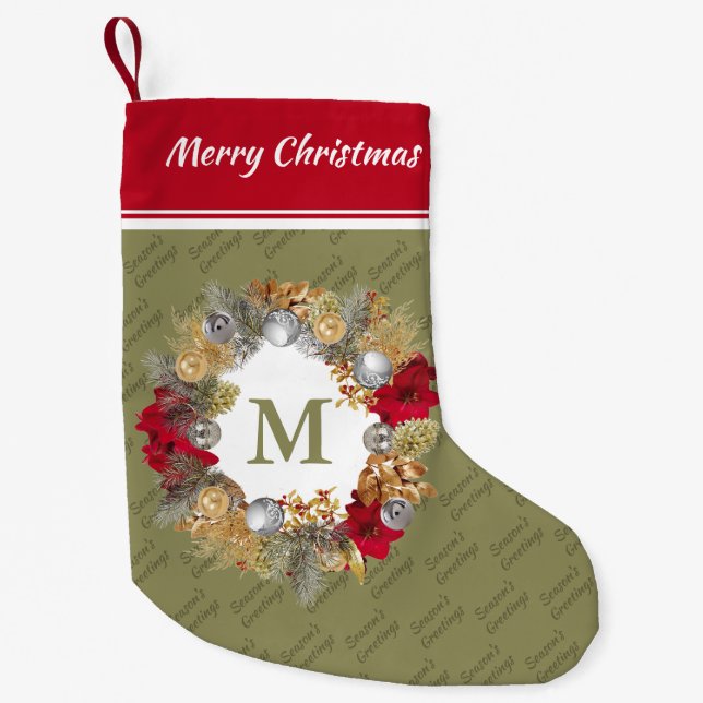 Petite Chaussette De Noël MONOGRAMME DE CRÉDIT D'Olive Green (Devant)