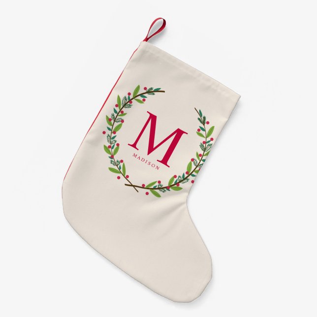 Petite Chaussette De Noël Monogramme de guirlande de Noël (Devant (Accrochage))