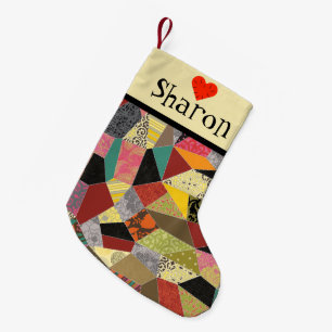 Petite Chaussette De Noël Monogramme de patchwork d'édredon fol