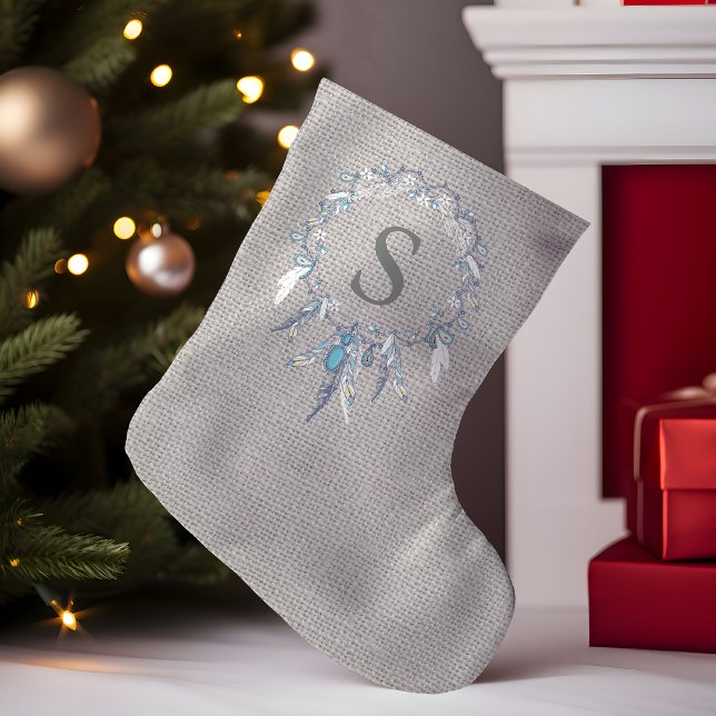 Petite Chaussette De Noël Monogramme de plume de Boho rustique (Créateur téléchargé)