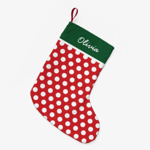 Petite Chaussette De Noël Monogramme de points de vacances rouges et chasseu