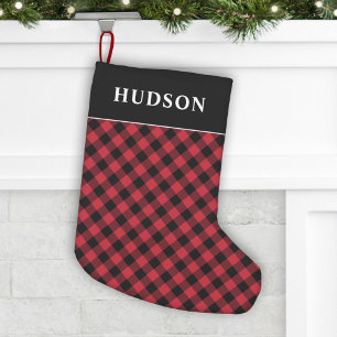 Petite Chaussette De Noël Monogramme de vacances de chèques de bisons rouges