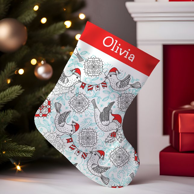 Petite Chaussette De Noël Monogramme d'oiseaux de Noël (Créateur téléchargé)