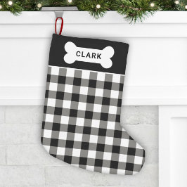 Petite Chaussette De Noël Monogramme d'os de chien plaqué noir et blanc