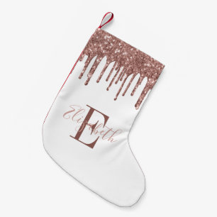Petite Chaussette De Noël Monogramme élégant paillettes rose gold gouttes
