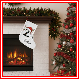 Petite Chaussette De Noël Monogramme Famille Antlers de Noël Santa Hat Small