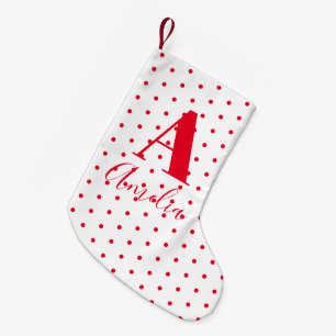 Petite Chaussette De Noël Monogramme moderne Nom Pois
