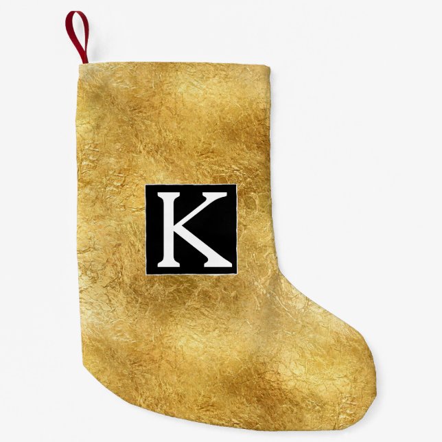 Petite Chaussette De Noël Monogramme noir blanc or Glam (Devant)