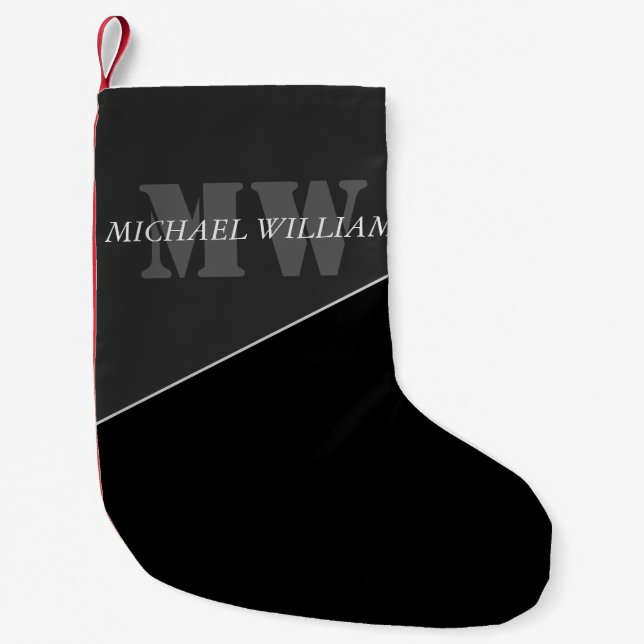 Petite Chaussette De Noël Monogramme noir gris artistique moderne (Devant)