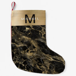 Petite Chaussette De Noël Monogramme Or Marbre noir métallique